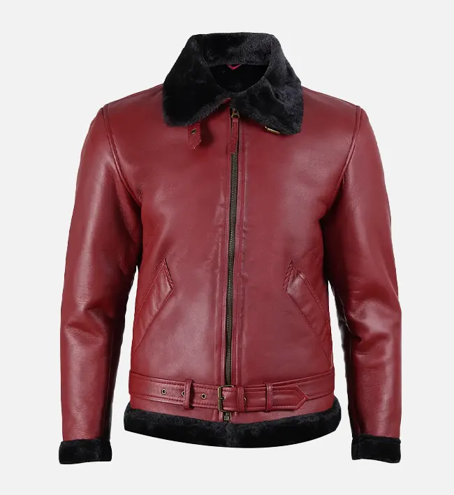 mens maroon leather shearling jacket
