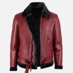 Mens Maroon Leather Shearling Jacket