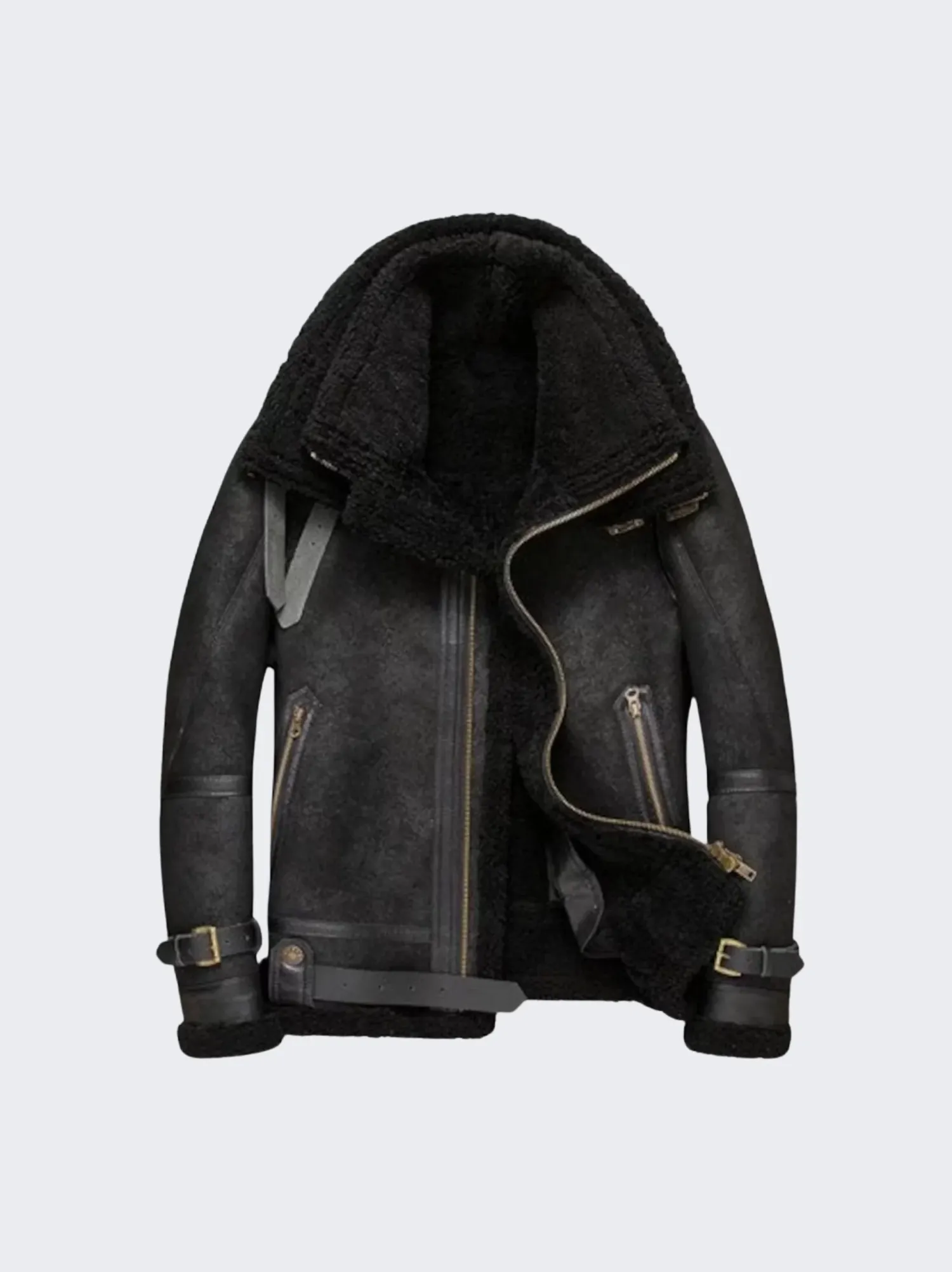 oversized b3 black shearling leather bomber jacket